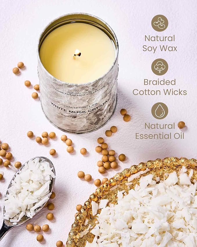 M&SENSE Spring Candle,White Musk Scented Candles Natural Non Toxic, Aromatherapy Candle for Stress Relief Meditation Relaxing, Housewarming Gifts for Women Men, 11.3 oz