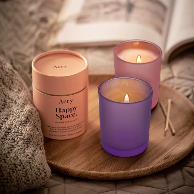 SHOWIN Thick Candle Jars for Making Candles 12 Pcs, 7 OZ Empty Jars with Wood Lids for Candle Making, Sample Container, Frosted Purple