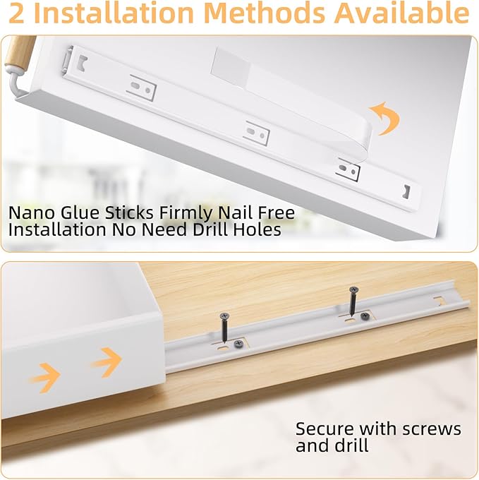 Pull Out Cabinet Organizer, 15.3'' Deep Expandable Slide Out Cabinet Organizer Fixed with Adhesive Nano Film, Slide Out Drawers Pull Out Tray for Cabinet in Kitchen, Pantry, Bathroom, White