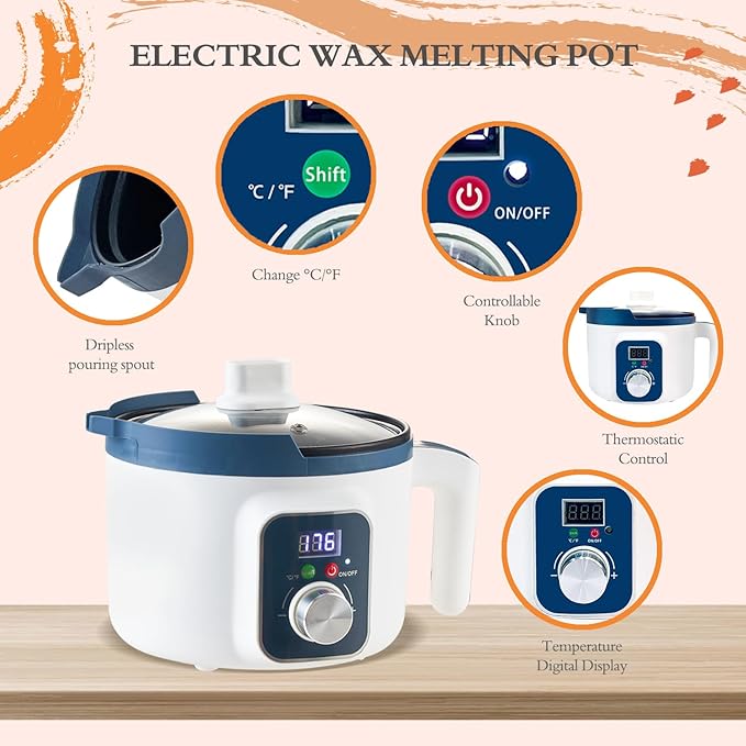 Complete Candle Making Kit with Wax Melting Pot Temperature Controlled, Wax Making Kit for Candles with Digital Warmer, Products to Make Scented Candles at Home