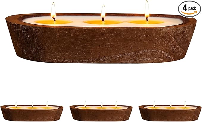 Scented Candles for Home, YeeQue 4pack Aromatheraphy Candle, Large Wooden Bowl Candle for Women,Girl Birthday Gift 3 Wicks, 48oz,120Hours Long Lasting Burn