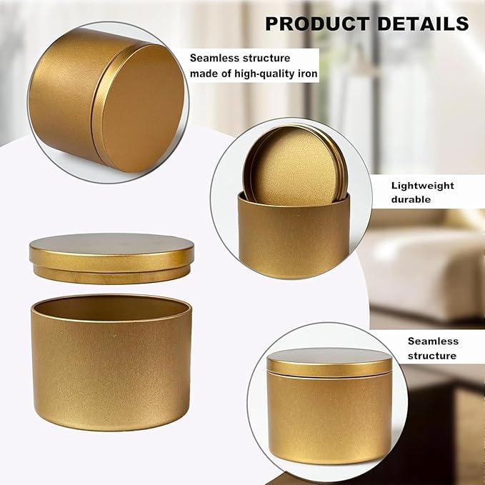 Candle Tins 24 Pcs 8 oz Premium Golden Candle Jars