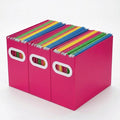 Hanging File Organizer Box, 3 Pack Pink Cardboard File Folder Holder for Letter Size, Portable Desk Document Storage with Handles, for Office,Home,School