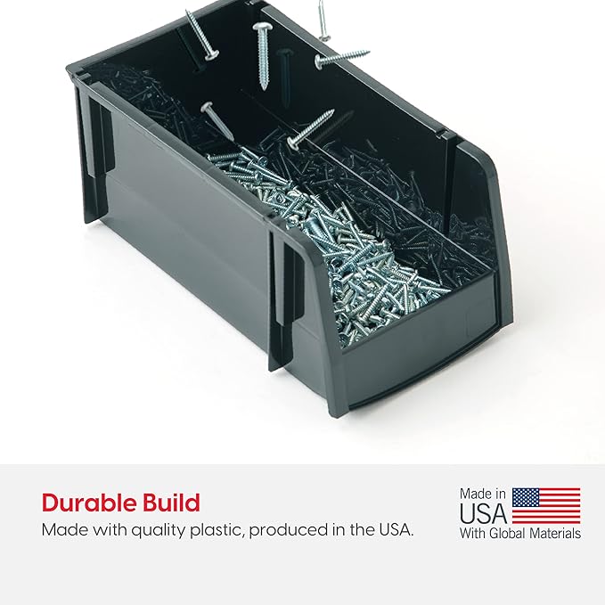 IRIS USA Extra Small Stackable Storage Bins, 24-Pack, 5.5 x 4.5 x 3 inch, |Made in USA|, Plastic Open Front Shelf Bin for Organizing Parts, Hardware, Tools, Supplies, Garage Shelf, Pantry - Black