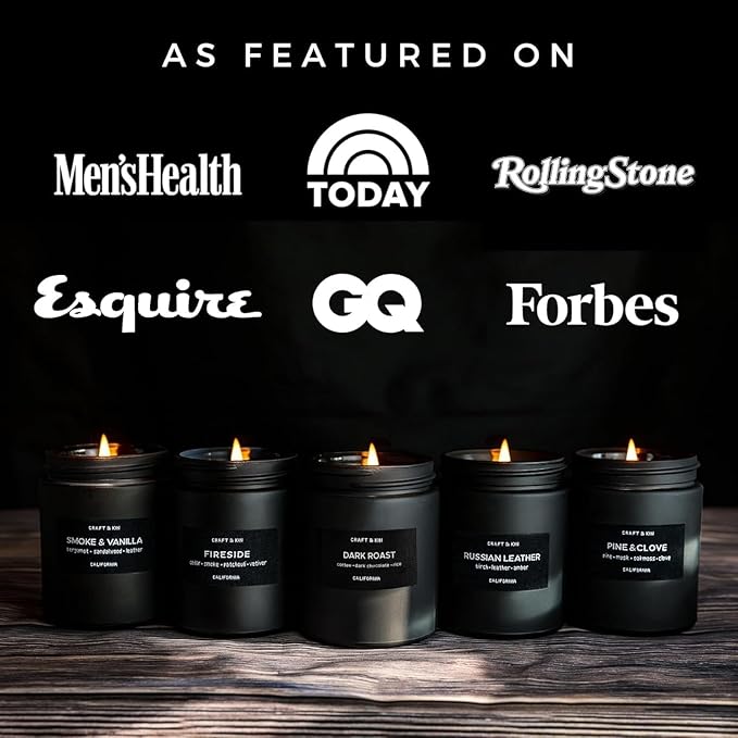 Craft & Kin Premium Dark Roast Coffee Candle | Black Scented Candles for Home | Long Lasting with 45 Hour Burn Time, 7.6oz | Soy Candle | Aromatherapy at Home | Gifts for Men