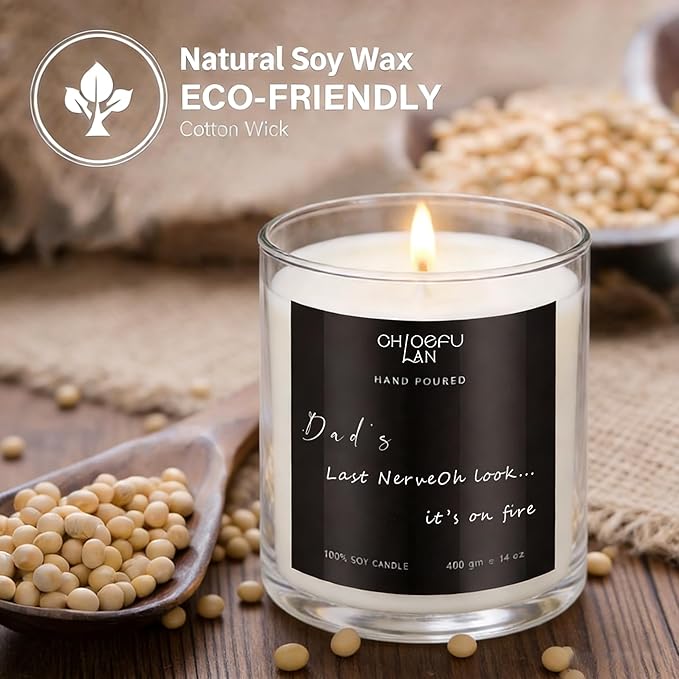 Chloefu LAN Dad's Last Nerve Candle Gifts from Daughter Son, Gift for Dad Who Wants Nothing, Birthday Fathers Day for Stepdad Adoptive Father, Amber Scented Candle, Large Candles, 14 oz