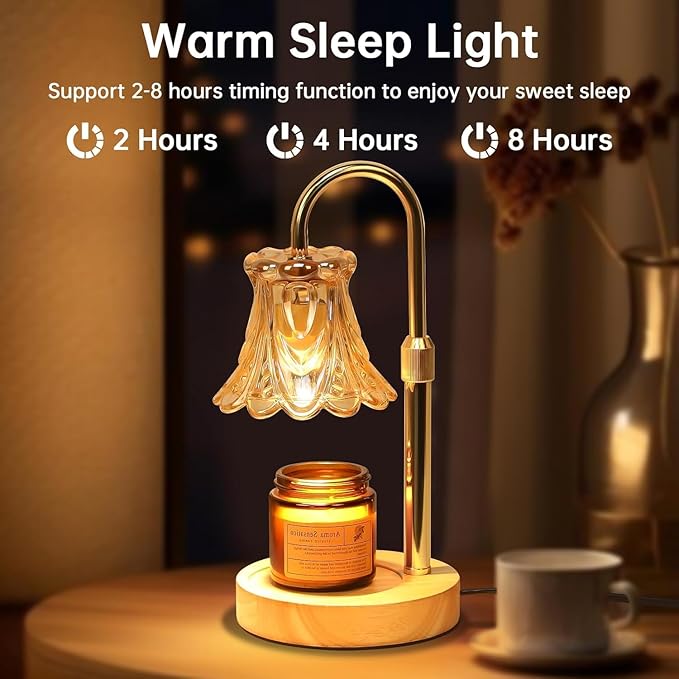 Candle Warmer Lamp with Dimmer - Electric Candle Lamp with Timer for Jar Candles Scented Candles, Plug-in Wax Warmer Lamp for Home & Office with 2 Bulb (White Peony)
