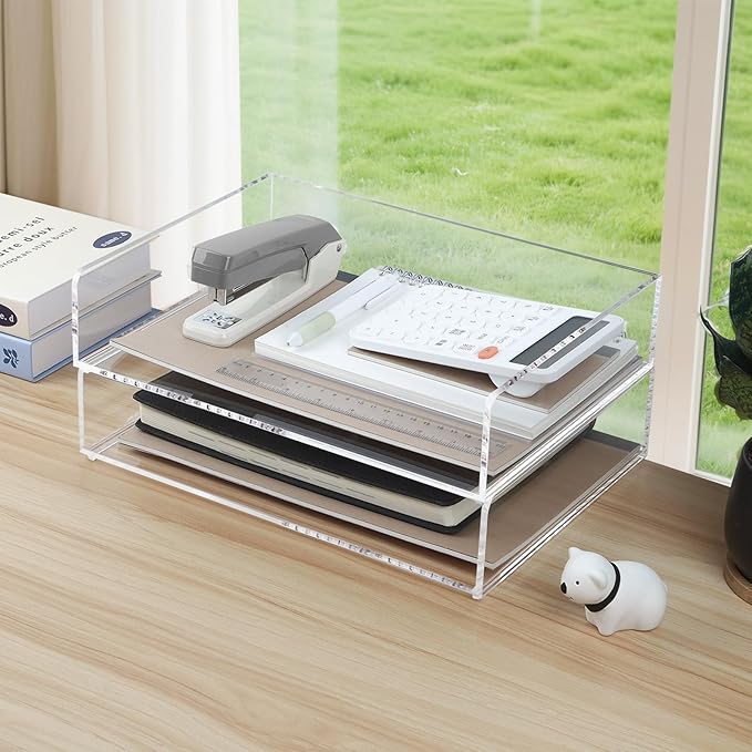 2 Pack Acrylic Paper Tray Organizer for Desk Clear File Organizer,Acrylic Desk Organizers and Accessories Sorter,Perfect for File Paper, Ipad, Letter, A4 Office File, Books, Notes.