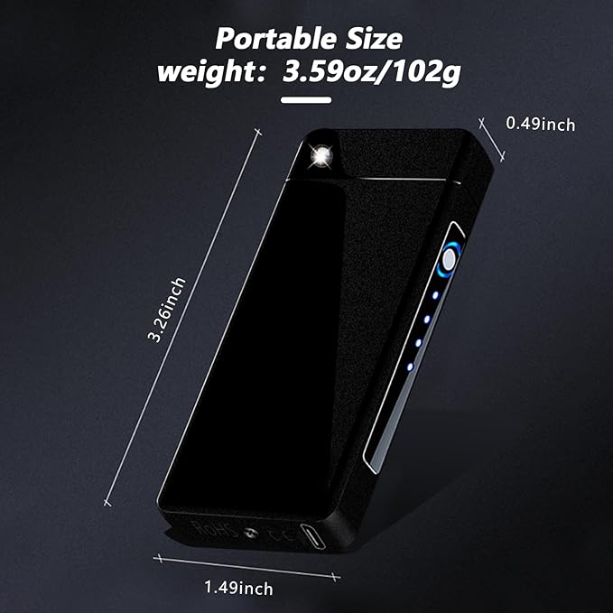 BABOBIU USB Lighter Rechargeable Lighters Windproof Lighters Metal Body Battery Display Arc Flame Push Button Type-C Fast Charging for Candles Outdoor Hiking Father's Day (Matte Black)