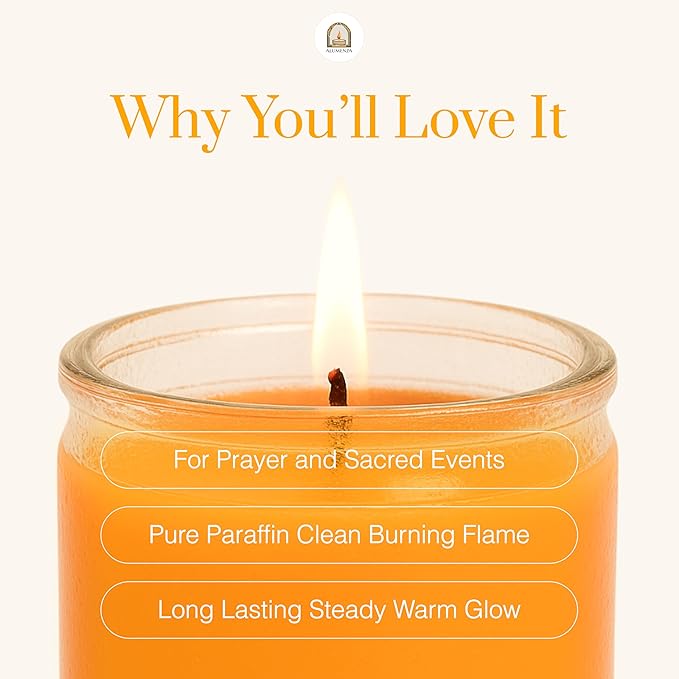 3 Pack Orange 7 Day Candles in Glass Jar – Paraffin Wax, Clean Burning Unscented | Large & Tall Devotional Prayer Pillar Candles for Home, Memorial, Spells, Long Lasting