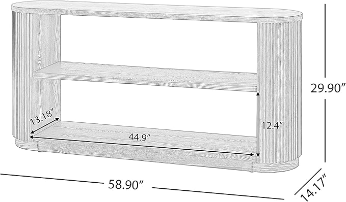 Modern Curved Console Table 59-Inch Oval Fluted Entry Sofa Table with Open Storage Shelves for Living Room Entryway Hallway Furniture, Natural