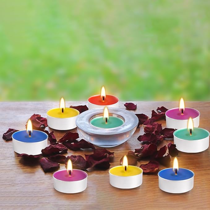 50 Pack Colored Tealights Candles - 4 Hour Burn Time Unscented Smokeless Tealight Candles for Home Decor, Parties, Weddings, Rituals