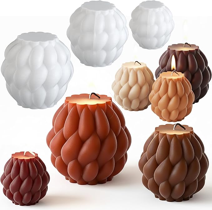 3 Pack Spiral Ball Cylinder Soap & Candle Mold - Silicone 3D Molds for Candy & Home Decor - Resin Casting & Making Molds