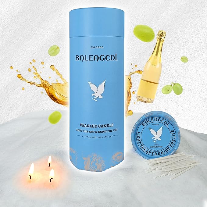 Champagne Scented White Pearled Candle 18oz Luxury Sand Candle Granulated Wax - 30 Cotton Wicks – Wax for Candle Making Decorative Candles Smooth and Clean Burning Lasts up to 120 Hours
