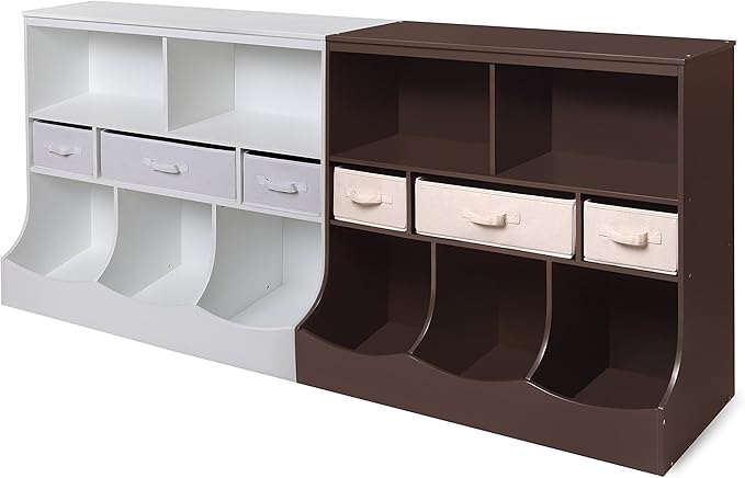 Badger Basket Combo Toy Storage Organizer and Bookshelf - Kids Storage Unit with 3 Removable Baskets, Open Shelves, Top Display Surface - White