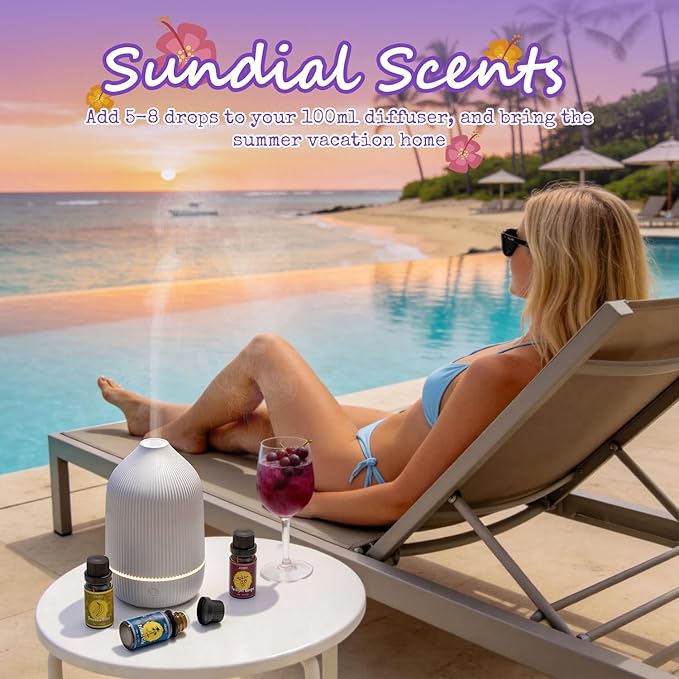 SALUBRITO Hawaii Fragrance Oils Set, Summer Essential Oils for Diffuser, Candle, Soap Making, Tropical Breeze, Island Life, Banana Bliss, Twilight Grape, Coconut Coast, Golden Sunrise Scented Oil