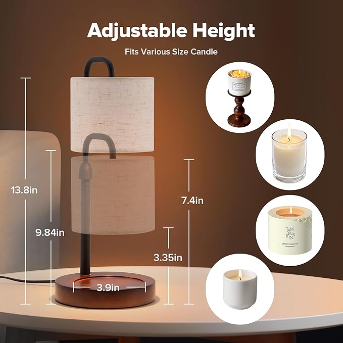 Candle Warmer Lamp with Timer, Dimmable Wax Warmer Candle Lamp for Jar Candle with 2 Bulbs, Christmas Birthday Gifts for Women Mom, Home Decor for Room, Bedroom, Kitchen-Linen Fabric