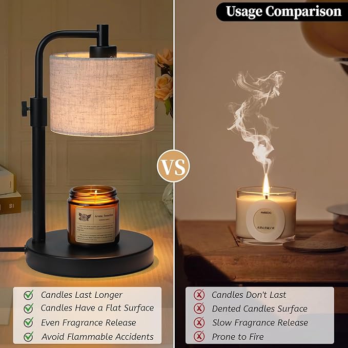 NITOWOLF Candle Warmer Lamp, Candle Lamp Warmer with Timer Adjustable Height Wax Warmer Lamp for Jar Candles, Birthday Gifts for Women House Warming Gifts (Black Linen)