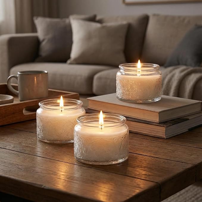 18-Pack 4oz Embossed Glass Candle Container with Bamboo Lids and Labels, Clear Candle Jars for Making Candles, Mandala Design