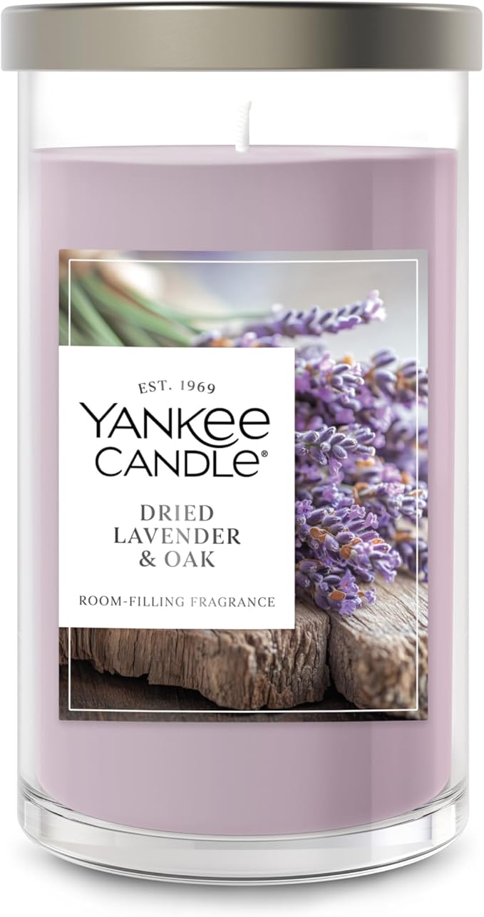 Yankee Candle Medium Pillar Scented Candle with up to 115 Hour Burn Time, Premium Plant Wax Blend for Consistent Burn, 14.25 oz Pillar Candle with Room Filling Fragrance, Dried Lavender & Oak