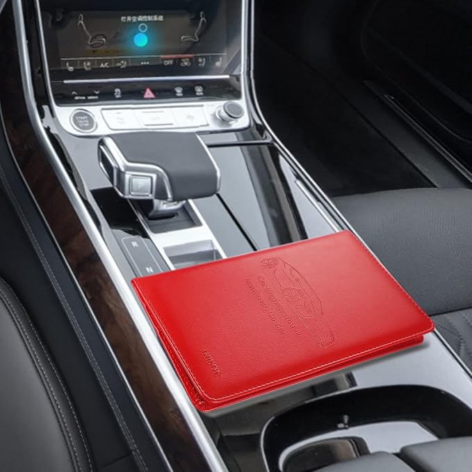 HIIXHC Car Registration and Insurance Card Holder - Leather Vehicle Glove Box Automobile Documents Paperwork Wallet Case Organizer for ID, Driver's License, Key Contact Information Cards