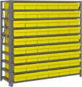 Quantum 1239-401YL Heavy Duty Shelving Unit with (7) Shelve and (36) Yellow Bins (QED601) for Garage Warehouse Storage Distribution | 400 lb Load Capacity | 12"D x 36"L x 39"H, Galvanized Carbon Steel