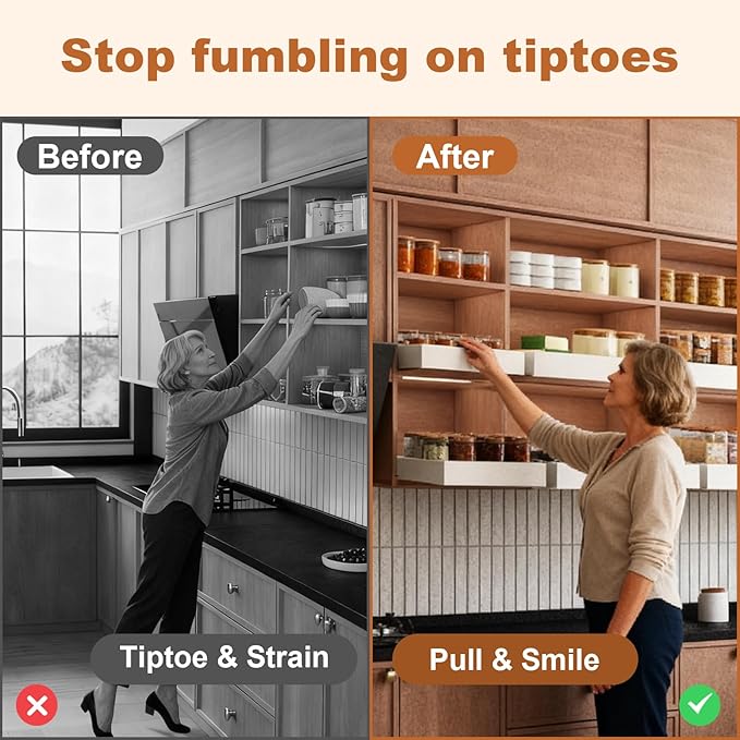 Pull out Cabinet Organizer,Width (11"-18") and Depth (10"-13") Expandable,No Drill Adjustable Slide out Drawers for Pantry,Adhesive Roll out Shelves Short,for upper cabinet,White