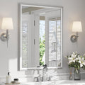 USHOWER Brushed Nickel Bathroom Mirrors for Over Sink 30x40 Inch, Metal Framed Rectangle Vanity Mirror for Wall, Bedroom, Living Room, Entryway, Anti-Rust, HD Tempered Glass, Horizontal/Vertical
