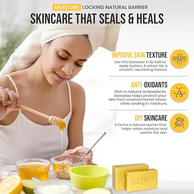 100% Pure Beeswax Block – Natural, Filtered & Cosmetic Grade – Locally Sourced, Additive-Free – for Skincare, Salves, Balms, DIY Crafts & Candle Making (1lb / 2lb Size) (2, Pounds)