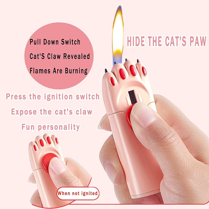 Windproof Lighter, Cool, Cute Cat Paw Design, Fillable, Adjustable, Butane Lighter, Gift for Men（No Gas）