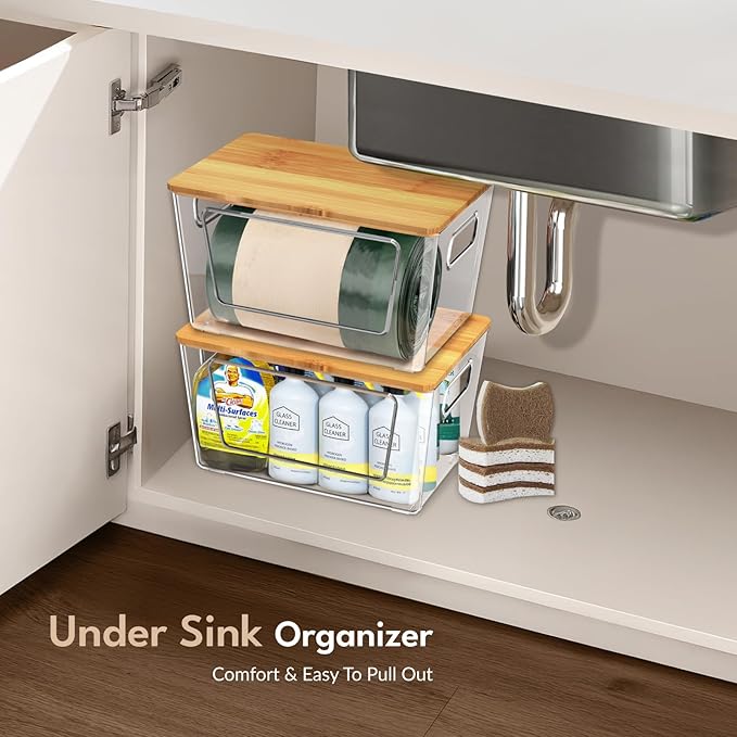 IDEATECH Trash Bag Holder Dispenser, Stackable Storage Box for 4/13/30 Gallon Plastic Bags, Clear Garbage Bags Container Dispenser for Kitchen, Pantry, Under Sink, Laundry Storage Organization (1Pack)