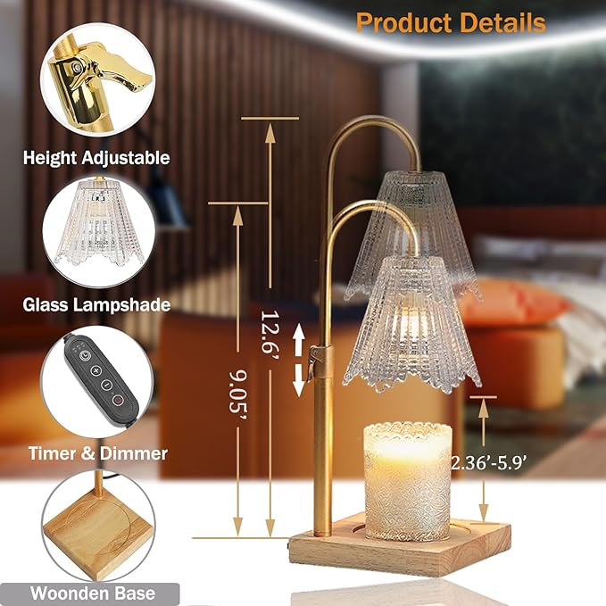 Elecstars Candle Warmer Lamp with Timer, 4 Brightness Levels and Height Adjustable,Gifts for Women,House Warming Gifts,Home Decor,Wax Melts Warmer.