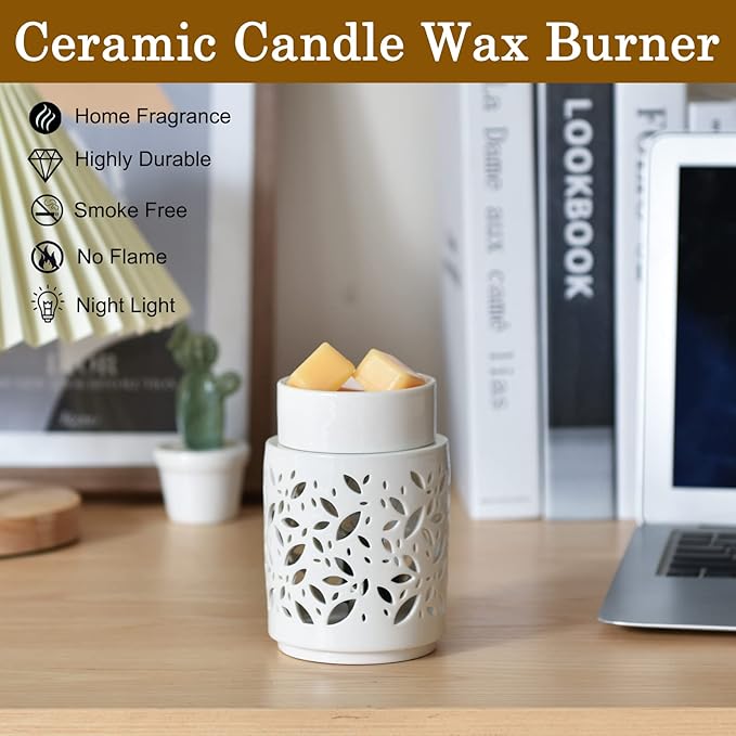 mocosa Ceramic Wax Melt Warmer,Wax Warmer for Scented Wax,Gifts for Women,Fragrance Melts for for Home Office Bedroom Gift & Decor(Leaf)