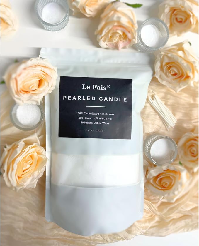 Pearled Candle 2.2Lb/35Oz, Luxury Plant-Based Sand Candle Granulated Wax with 50 Cotton Wicks, Refillable Non-Toxic Vegan, Long-Lasting 200 Hours Clean Burn for Candle Making