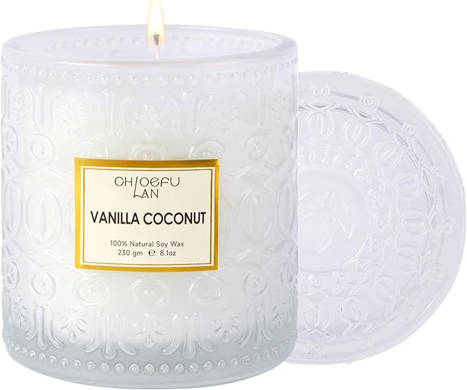 Chloefu LAN Mother Gifts, Vanilla Coconut Soy Candle Large Jar Scented Candle, Home Décor, Gifting Idea, Burn Time of 55 Hours