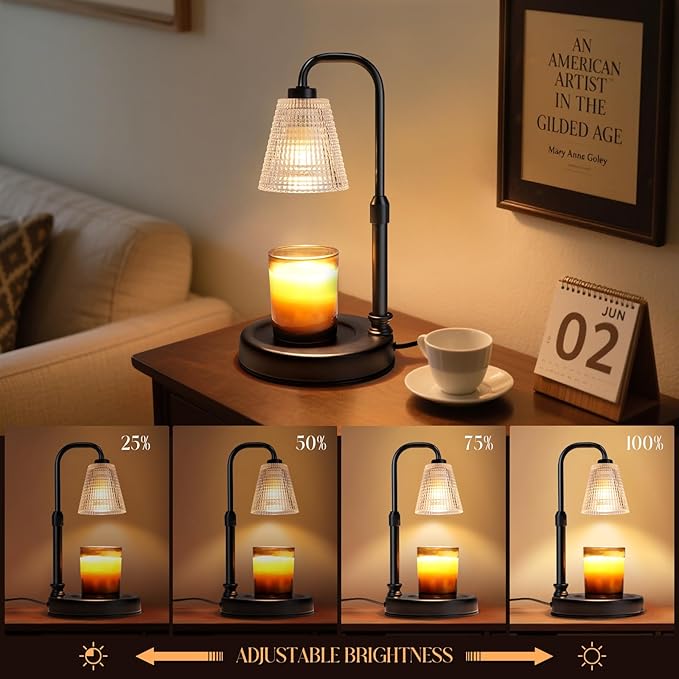 Candle Warmer Lamp with Timer Dimmer, Adjustable Height Candle Wax Warmer Warming Lamp with 2x50W Bulbs for Scented Candles for Housewarming Bedroom Home Decor Mom Women