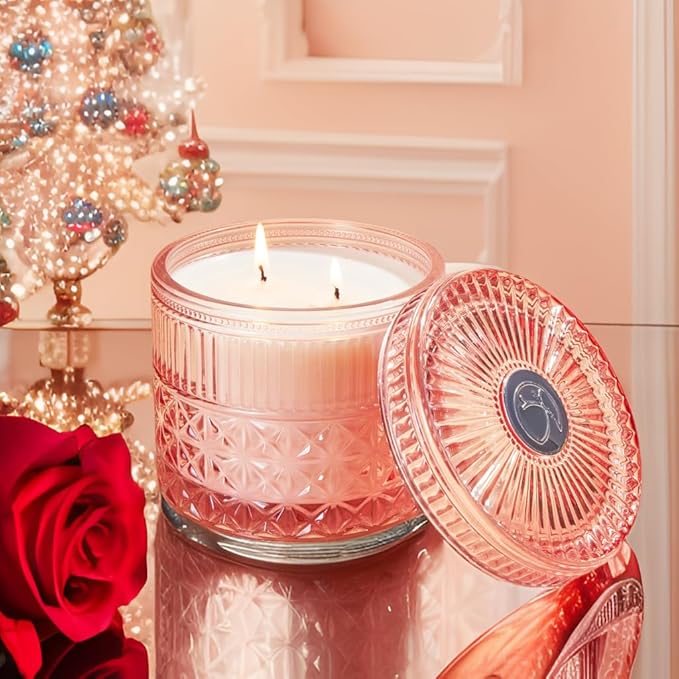 Chloefu LAN Rose Candle, Pink Candles Gifts for Women, Large 2-Wick Sandalwood Scents for Home, Strong Scented Candles for Home Decorative, Romantic Candle Gifts for Valentine's Day, Anniversaries