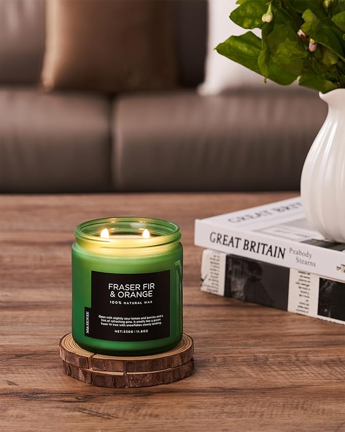 M&SENSE Fraser Fir Pine Scented Candle, Natural Soy Wax Non Toxic Candles 70 Hours 2 Cotton Wick 11.6oz Cozy Home Fragrance Aromatherapy Candle for Birthday Holiday Gifts