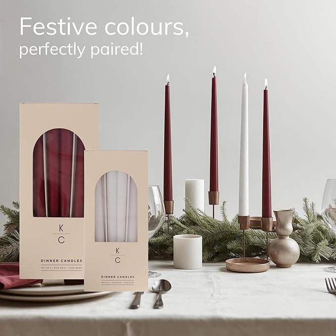 Tapered Dinner Candles - Soy & Paraffin Blend, Dinner Candles with Long-Lasting 7-Hour Burn for Stylish Homes - Candle in Curated Colors Ideal Gift for Hosts, Brides & Event Planners-Merlot