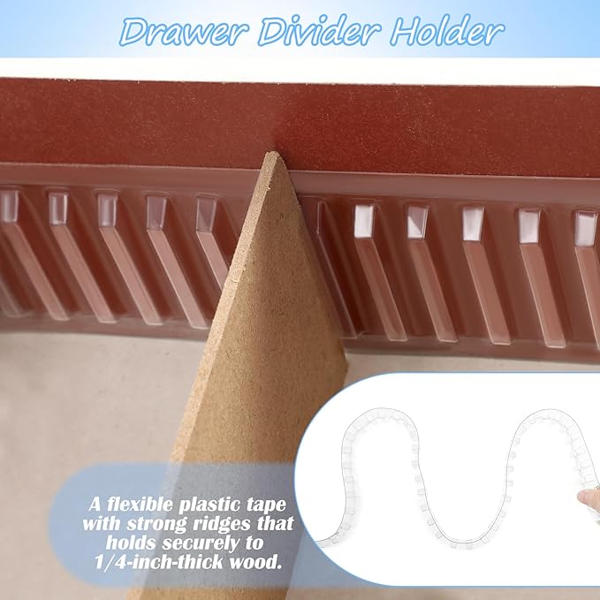 Geelin 120" l x 2-3/4" H Drawer Divider Holder for 1/4" DIY Adhesive Clear Vinyl Drawer Divider Brackets Organizer for Kitchen Bedroom Office Storage