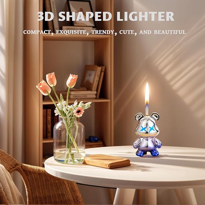 Cute Animal Soft Flame Lighter Cool Creative Design Lighters Butane Refill，Kawaii Cartoon Lighter Accessories，Unique Keychain Lighters for Women Birthday Candles BBQ (Without Butane Gas） (21)