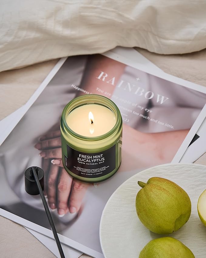 M&SENSE Eucalyptus & Mint Candles for Home Scented, 7.05oz Natural Soy Wax, 50 Hours Clean Burn Non Toxic Aromatherapy Candle, Slow Burning for Stress Relief Meditation Relaxation Spa
