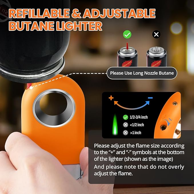 Mini Torch Lighter Cool Ring Lighter Creative Fidget Keychain Lighters Refillable Butane for Candle BBQ, EDC Pocket Lighters with Adjustable Jet Flame, Unique Gifts for Men Women (Orange)