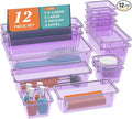 ElegantArray 12-Piece Drawer Organizer Set, 4 Sizes Versatile Plastic Vanity Organizer for Makeup, Stationery, Gadgets, in Kitchen, Bathroom, Office, and Bedroom, Purple