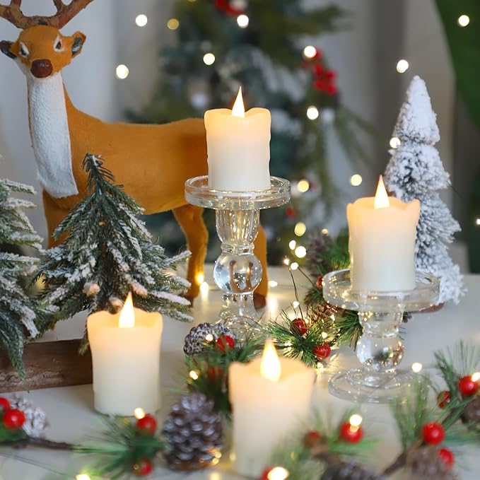 Lezonic Rechargeable Votive Flameless Battery Operated Candles with Remote Timer USB Cable, Pack of 4(D:2" X H:3") LED Ivory White Flickering Wax Candles with 3D Flame