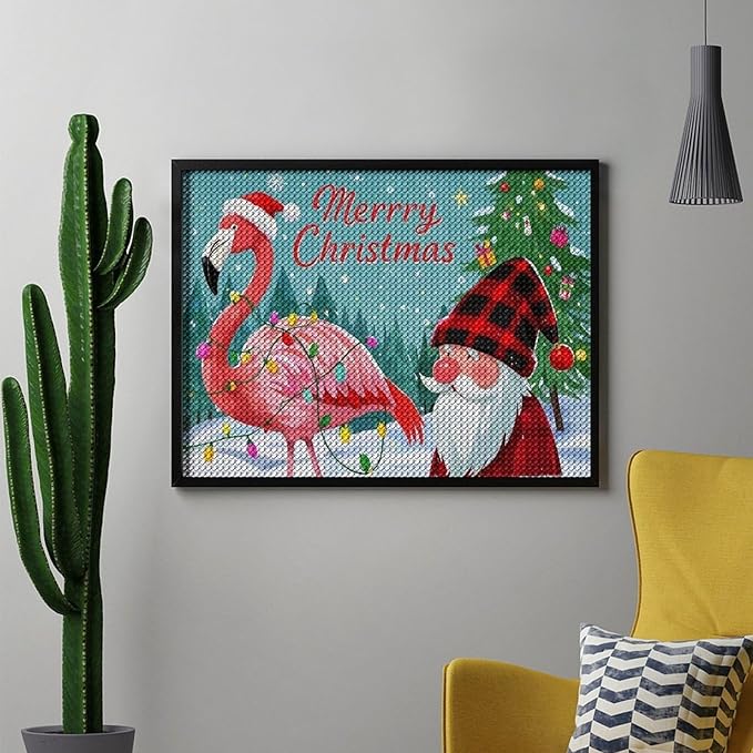 AIVKIEJK Diamond Painting Kits for Adults - Festive Flamingo Christmas Santa Hat Painting DIY 5D Full Drill Diamond Dots Paintings with Diamonds Gem Art and Crafts Home Decor 12"x16"