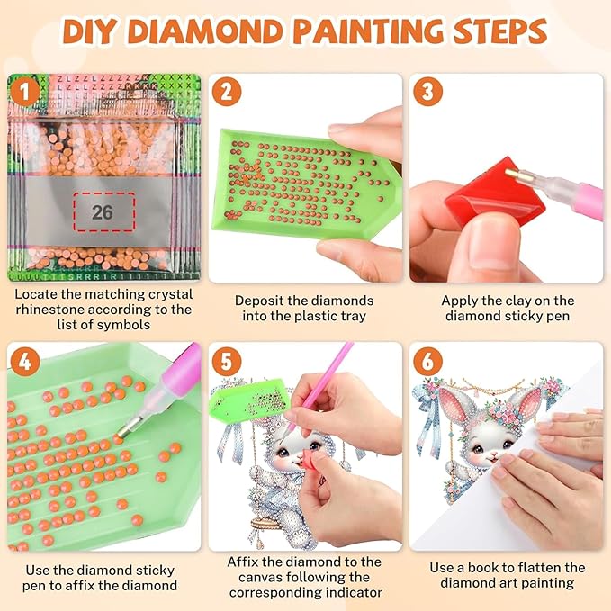 Masendp Easter Bunny Diamond Painting Double-Sided Hanging Ornament Set, DIY Irregular Shaped Rhinestone Window Decoration Set, Suitable for Home and Garden Wall Decoration Gifts