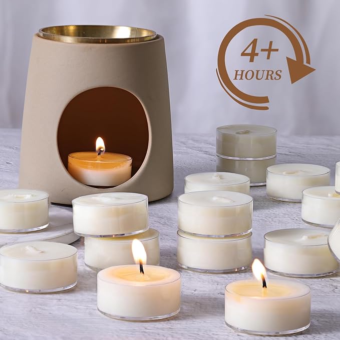 DEVI 200 Pack Soy Wax Tea Lights Candles 4 Hours Paraffin-Free, Pure Soy White Small Votive Tea Candles for Emergency,Unscented Tealight Candles for Home, Christmas Table Decor