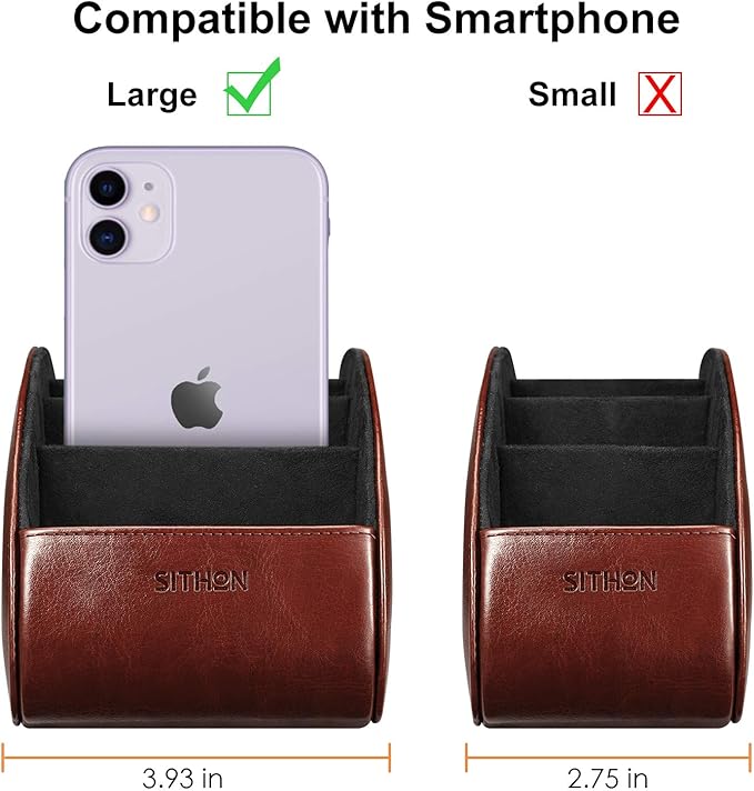 SITHON Remote Control Holder with 5 Compartments – [Upgrade Version] PU Leather Remote Caddy Desktop Organizer Store TV, DVD, Blu-Ray, Media Player, Smart Phones, Heater Controllers (Brown)