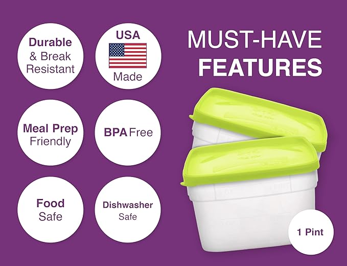 Arrow Reusable Plastic Storage Container Set, 10 Pack, 1 Pint/16 Ounce Each – Food, Meal Prep, Leftovers – Freeze, Store, Reheat - Clear Container Set With Lids – BPA-Free, Dishwasher/Microwave Safe